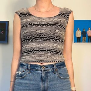Wrapper black and white embroidered tank top with sheer back